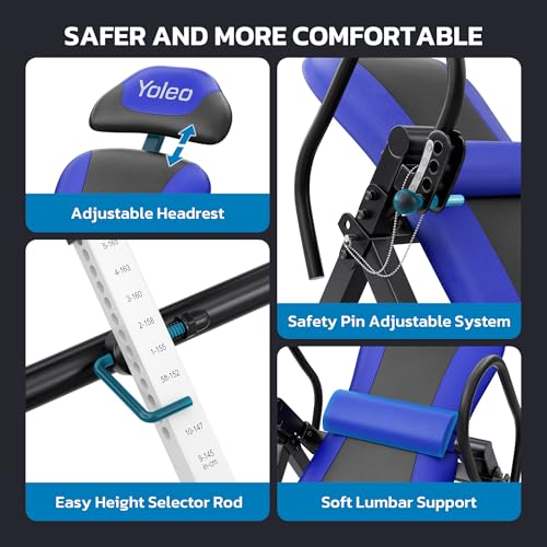 Image of YOLEO Inversion Table for Back Pain 2026 Foldable Inversion Table w /Removable Lumbar Pad, Reversible Ankle Holders, Easy Assembly