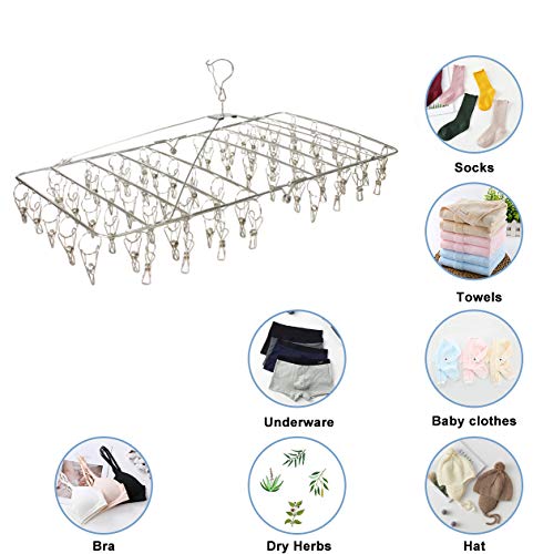 Image of DUOFIRE Stainless Steel Folding Clothes Drying Racks | Laundry Drip Hanger for Drying Clothes, Towels, Underwear, Lingerie, Socks (66-Clip)