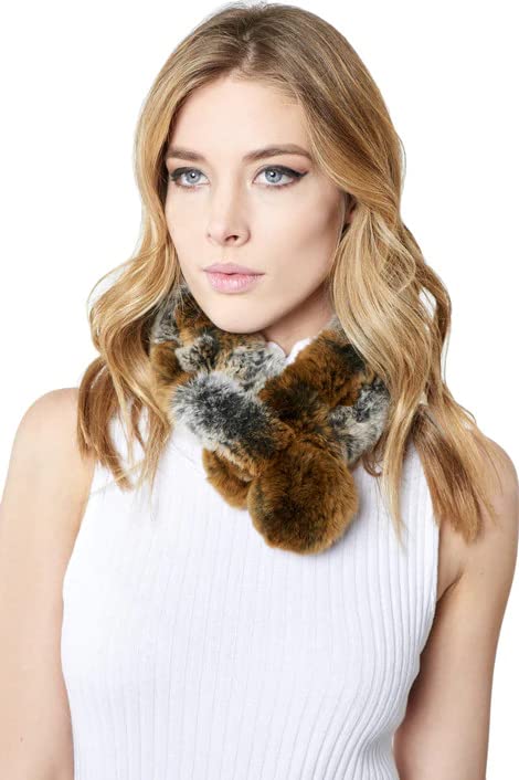 Cashmere Pashmina Knitted Rex Rabbit Ladder Scarf with Pom Poms Cashmere,Fur,Scarf,Scarves,Pashmina,Silk,Wool,fur scarf,faux (Natural Rex Rabbit)