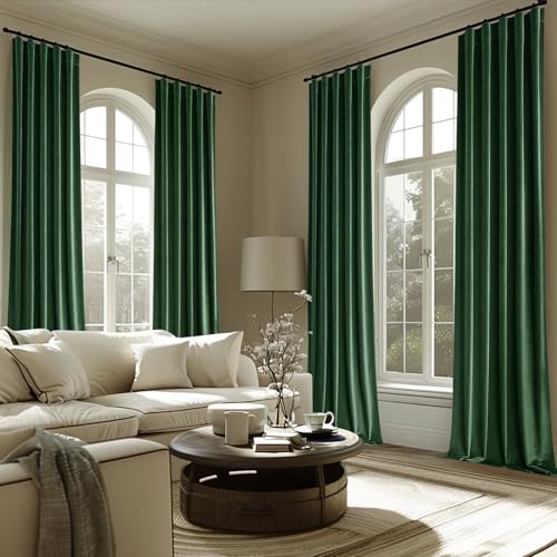 Image of MIULEE Velvet Curtains 52x84 inches 2 Panels Hunter Green Blackout Curtains | Luxury, Bedroom Living Room, Thermal Insulated, Super Soft Window Drapes, Rod Pocket & Back Tab, Christmas Forest Green
