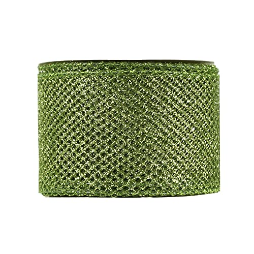 Huihuang Glitter Mesh Ribbon Green Web Mesh Wired Ribbon Metallic Mesh Ribbon Sparkling Green Ribbon For Christmas Gift Wrapping Bow Making Wreath Diy Crafts Tree Topper Bows-2.5" X 10 Yards #TOP4