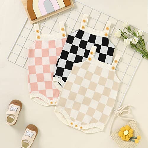 Gueuusu Newborn Baby Girl Summer Clothes Checkerboard Plaid Print Sleeveless Knitted Bodysuit Romper One Piece Jumpsuit2