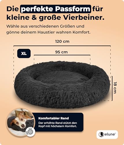Belune® Hundebett [mit waschbarem Bezug] - Das Original - [XL, 120cm, Schwarz] Hundekorb, Katzenbett, Hundekörbchen, Dog Bed, Flauschiges Hundebett für große, mittelgroße & kleine Hunde