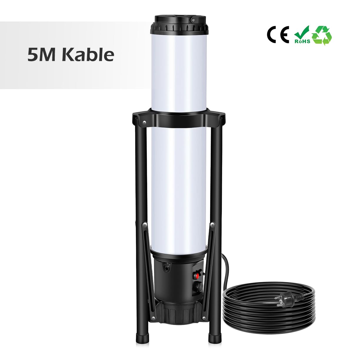 100W LED Turm Baustrahler mit Stativ, 11000 Lumen 360 Grad Strahler | LED Arbeitsleuchte mit 5m Kabel, 6500K Vormontage für Heimwerken, Werkstatt, Garage, Keller, Schuppen