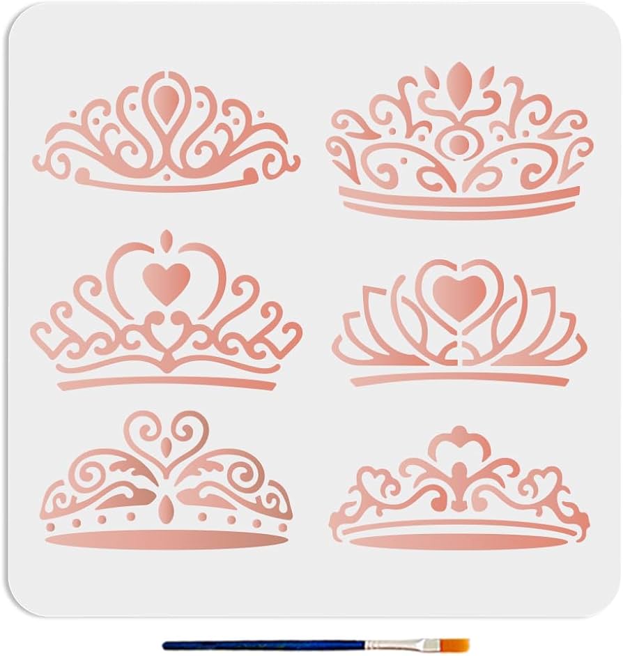 amazon-com-mayjoydiy-6-styles-crown-stencil-11-8-11-8inch-ornate-princess-crown-stencils-with-paint-brush-girls-queen-gems-tiara-crown-template-for-wedding-gift-craft-furniture-fabric-wall-arts-crafts-sewing