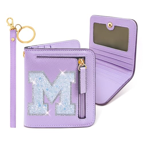 Image of COSHAYSOO Initial Wallet RFID Small Bifold Slim Letter Wallet for Women Teenager Girls Travel Daily Necessities Credit Cards Money Cash Coin Organizer, Purple, Compact, M