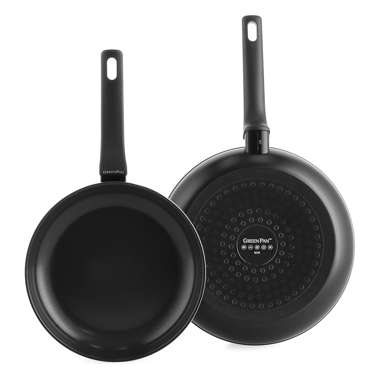 GreenPan Essence Lot de 2 Poêles 24 cm et 28 cm, Céramique Antiadhésive Thermolon™ Renforcée aux Diamants, Sans PFAS, Induction, Lave-vaisselle, Four jusqu'à 160°C, Noir