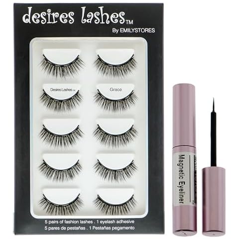 DESIRES LASHES By EMILYSTORES Magnetic Eyelashes Natural Magnet Faux-Lashes Multipack Kit 5Pairs, Grace Cover