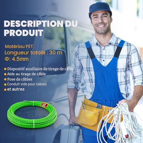 Spirale rétractable tire fils de 30m pour débloquer les gaines encombrées