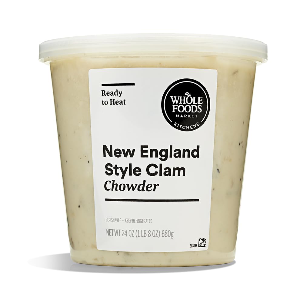 Whole Foods Market New England Clam Chowder, 24 Ounce - Ready-to-Eat Authentic Soup with Premium Ingredients