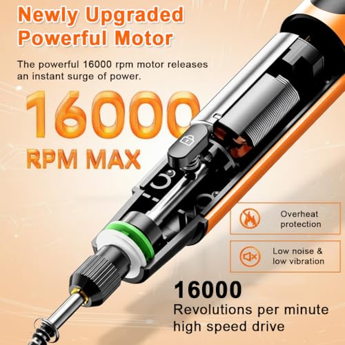 Image of Verilux Mini Cordless Rotary Tool with 6-Speed Adjustment and LED Light, Bi-Directional Rotation, 3.7V Lithium Battery, and 34 Accessory Kit for Efficient Engraving, Sanding, Polishing, Craft Work