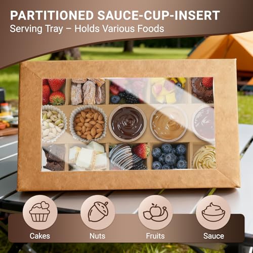 ganfaner Cute Snack Bowl Container Boxes 10-Grid w/Lid Heavy Duty, 10PK Kraft Paper Serving Boxes w/Lining Wax Paper, Catering DelicaciesTray for Party Favor Boxes Takeout 15.5x9x2in by ganfaner - Image 2