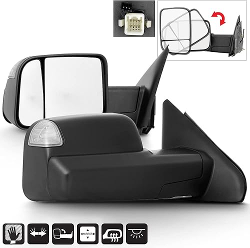 Miniatura 2 de ACANII - Para Dodge Ram 1500 2500 3500 2002-2008 estilo 2009 Juego de espejos telescópicos de remolque con señal LED calentada