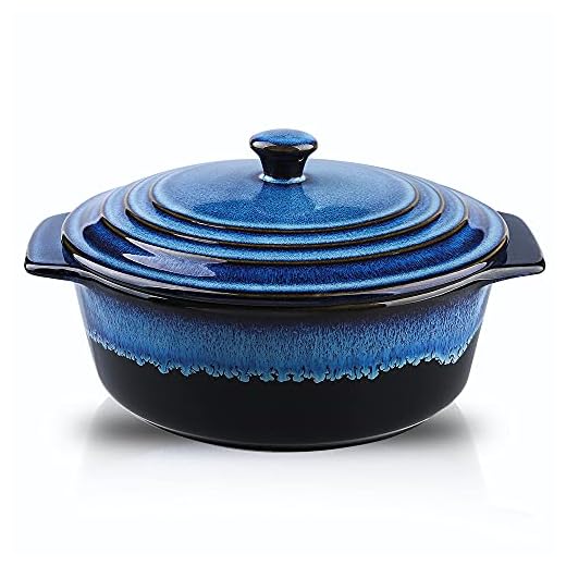 KOOV Ceramic Casserole Dish with Lid Oven Safe, 2 Quart Casserole Dish, Covered Round Casserole Dish Set, 9 inch Baking dish With Lid for Dinner, Deep Casserole Cookware Set, Reactive Glaze