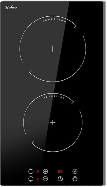 2 Zone Induction Hob, Hobsir Electric Hob 30cm, Built-in induction cooker, Touch Control, 9 Heating Levels, Safety Lock, Timer, 3500W, Hard Wire, No Plug Included