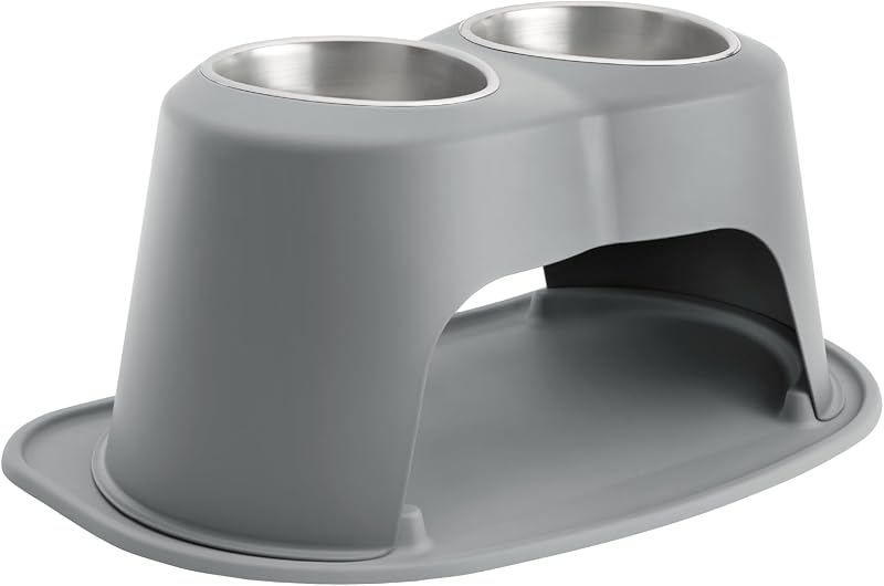 WeatherTech Sistema de alimentación para mascotas de doble altura - Cuencos elevados para perros/gatos - 10 pulgadas de alto gris oscuro (DHC6410DGDG)