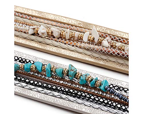 Image of Fesciory Leather Wrap Bracelets for Women, Boho Leopard Multi-Layer Crystal Beads Cuff Bracelet Jewelry