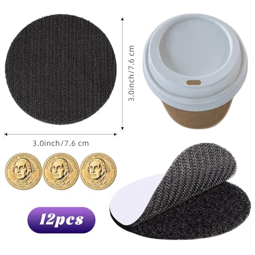 12 Pairs 3 Inch Referee Patch Hook and Loop Dots, Reusable Round Double Sided Adhesive Fasteners, Self Sticky Circle Tape for DIY Wall Decor Tool Hanging, Sticking Car Rug Uniforms Badge