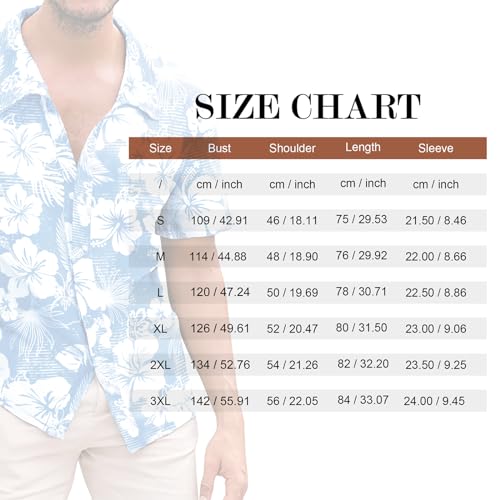 Fastkoala Hommes Chemise à Fleurs Hawaïennes Chemises Tropicales Plage Tops Holiday Summer Casual Button Down Bleu M – vue 4