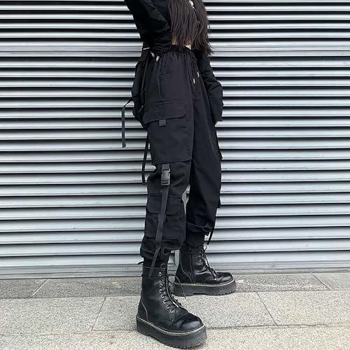 MEINVQIAOTI Street Dance Hip hop Jogger Athletic Black Cargo Pants Paratrooper Tactical techwear high Waisted Cargo Pants2