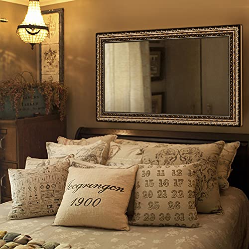 Ha Black&Gold Framed Rectangle Bathroom Mirrors For Wall,Wall Mounted Vintage Mirror Vertical Or Horizontal Hanging For Living Room,Bedroom (40''X24''Vintage) #TOP1