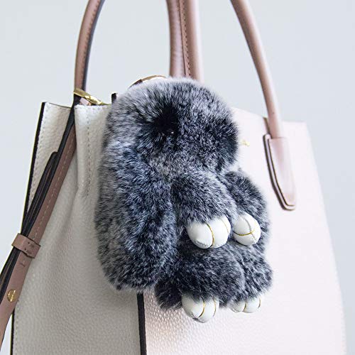 Yiseven Bunny Stuffed Animal Plush Toy Rabbit Fur Keychain Fluffy Soft Cute Fuzzy Accessories Furry Ball Key Chain Gift For Women Teens Girls Kids Backpack Purse - Black #TOP1