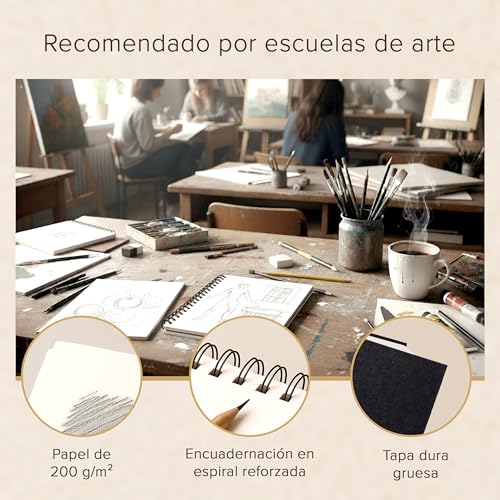 Miniatura 5 de Cuaderno De Bocetos De Artista A5 - Tapa Dura, Papel Muy Grueso De 200 Gm2 - Encuadernado En Espiral Para Niños, Profesionales, Dibujar Y Hacer Bocetos - 14.5 Cm X 21.5 Cm, 40 Hojas, 80 Páginas