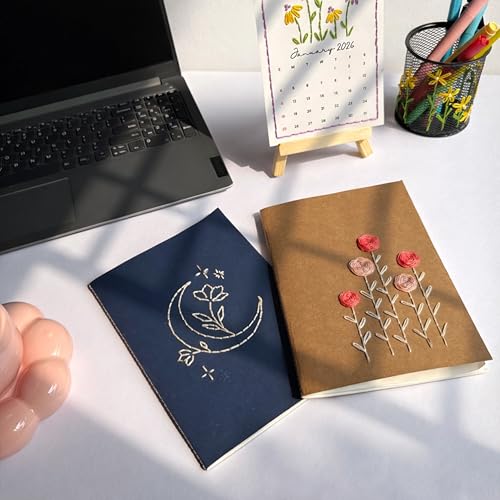 Image of KNOT YOUR TYPE DIY Notebook Embroidery Kit | Pack of 2 Notebooks | Beginner Hand Embroidery Craft Kit with Threads & Tools | Creative Art & Craft Gift Set for Adults