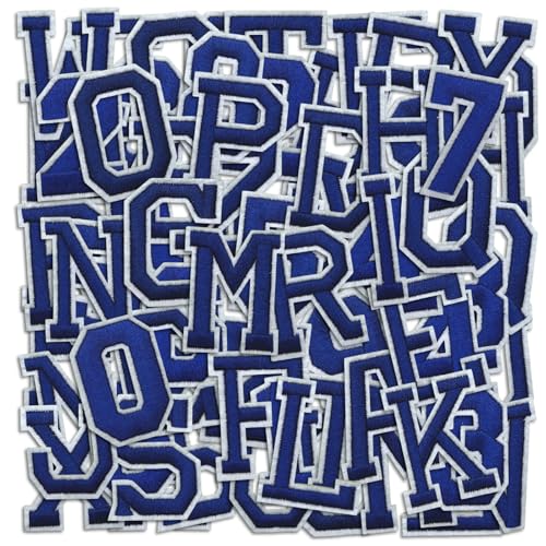 Letter and Number Iron On Patches, A-Z Alphabet and Numbers 0-9 Embroidery Applique Patch, DIY Decorative Heat Press Patches for Clothing Jeans Jackets Backpacks Hats (Blue 72 Pcs)