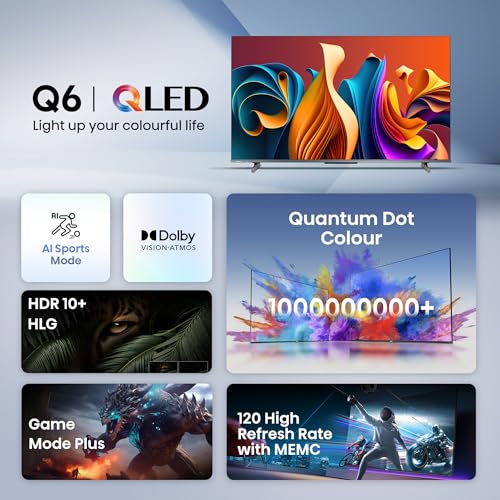 Image of Hisense 189 cm (75 inches) Q6N Series 4K Ultra HD Smart Google QLED TV (Grey)