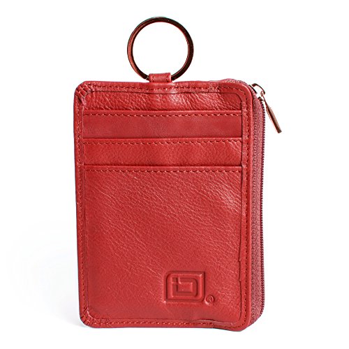 RFID Slim ID Wallet Card Holder - Key Ring Front Pocket Wallet with Coin Zipper