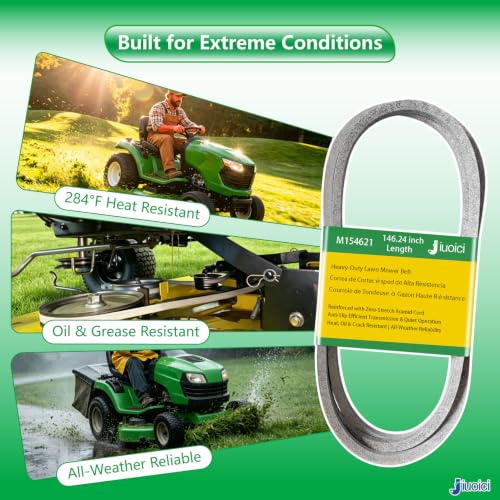 Image of M154621 (146.24 inch) Heavy-Duty Mower Deck Belt, Fits John Deere 42 inch Deck | Fits John Deere 42 inch Deck X300 X304 X310, 48 inch Deck Z245 EZtrak Mower Blade Belt, Aramid Core, Zero-Stretch
