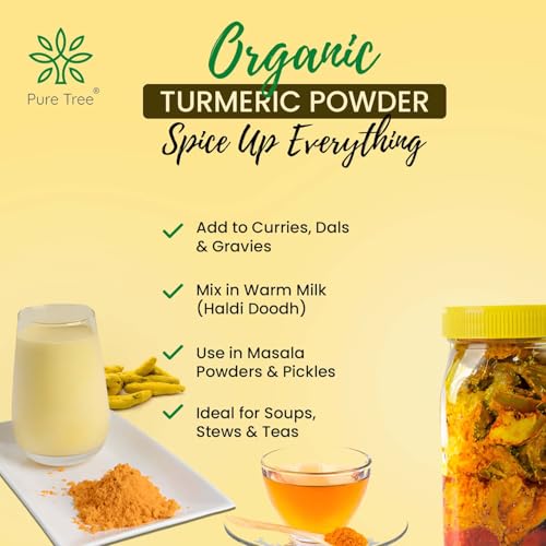 Image of Pure Tree Certified Organic Haldi Powder | 850 g | Turmeric Powder | Spice Masala Powder Raw for Milk | Strong Antioxidant