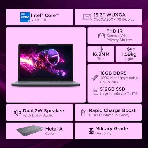 Lenovo IdeaPad Slim 3 13th Gen Core i7-13620H 15.3 inch (38.8cm) WUXGA IPS Laptop (16GB RAM/512GB SSD/Windows 11/MSO 365 Basic+Office 2024/1Yr ADP Free/Grey/1.6Kg), 83K100S1IN view 2