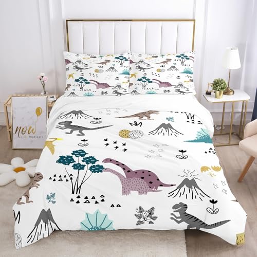 Générique Housse de Couette 90x190 Enfant Dinosaure Volcan Parure de Lit 90x190 Enfant Garçon Fille Adulte Dessin Animé Dino Housse de Couette 1 Personne...