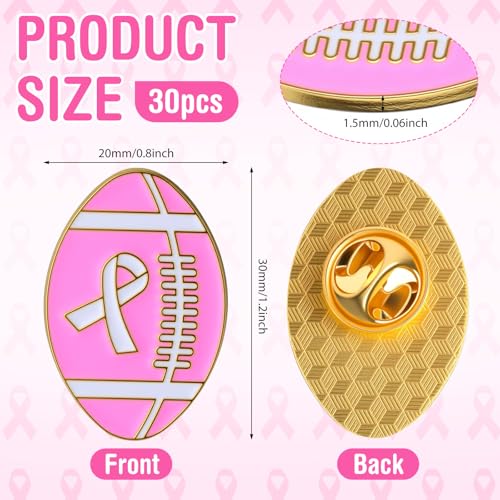 30 Pcs Pink Ribbon Football Breast Cancer Awareness Metal Lapel Brooch Pins for Football Team Women Survivor Public Events Charity Fundraising Gifts Jewelry Backpacks Hats Bags Bulk2