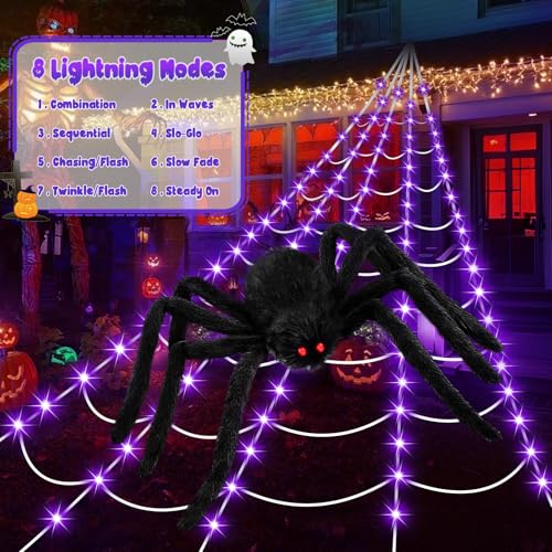 Halloween Decorations 16.4Ft Spider Web with LED Lights & 59" Giant Spider — view 4