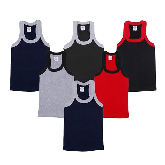 Kids Basket Boys Kids Pure Cotton Multicolor Rib Vest Innerwear Combo Pack of 6 Pc Offer