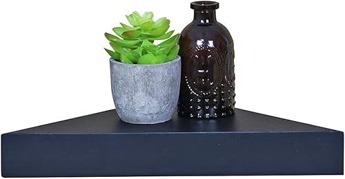 Home Basics Estante flotante pequeño de esquina (paquete individual), estante flotante de pared de MDF negro Estante contemporáneo para decoración