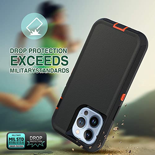 Image of Case for iPhone 12 Pro Max, Heavy-Duty Tough Rugged Shockproof Drop Protective Cover Phone Cases, Black+Orange