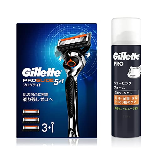 【Amazon.co.jp限定】 ジレット プログライド マニュアル 本体(替刃3コ付) +シェービングフォーム 245g【セット買い】髭剃り カミソリ 男性 メンズ