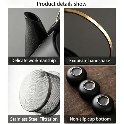 Set de té de viaje en cerámica negra mate con mango de oro elegante Btype 4