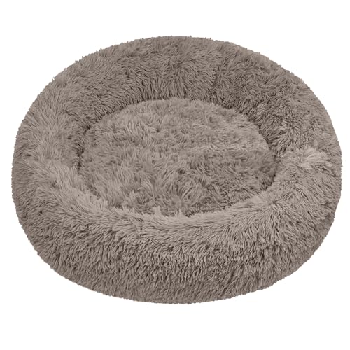 Domarex Weiches rundes Hundebett 110 cm XXL - Flauschiges Katzenbett mit hohem Rand - Shaggy Haustierkissen mit Silikonfüllung - gemütliches Anti-Rutsch - Schlafplatz für Hunde & Katzen - Beige