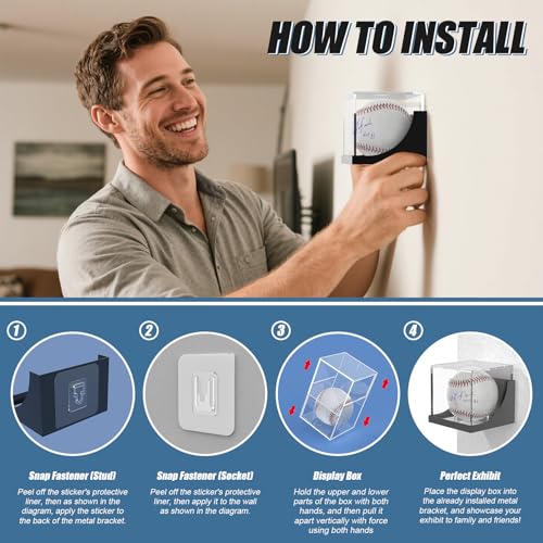 Baseball Display Case Wall Mount, UV Protected Clear Acrylic Baseball Holder, Baseball Case Display for Balls with Metal Base(Baseball not Included)