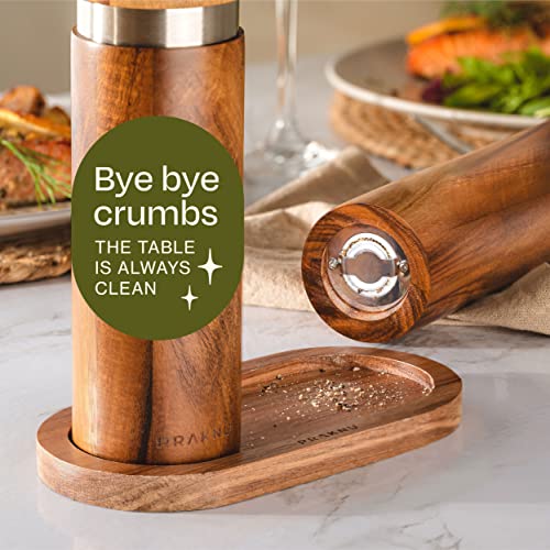 Salt and Pepper Mill Set with Tray - Made from FSC® Acacia Wood - Durable Ceramic Grinder - Plastic-Free - Image 4