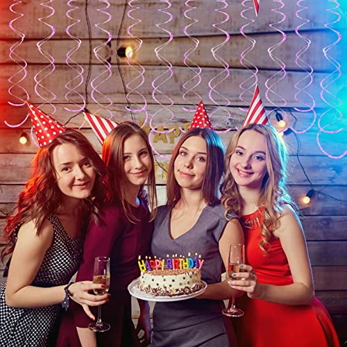 30 Pieces Pink Hanging Swirl Decorations Plastic Streamers Foil Swirls Ceiling Decorations Metallic Holiday Photo Backdrop For Girls Princess Baby Shower Babbie Mermaid Themed Birthday Party Supplies #TOP1