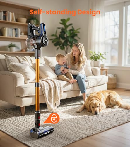 Image of NADALY Cordless Vacuum Cleaner, 500W 40KPa Self-Standing Stick Vacuum with 45-Min Runtime, Anti-Tangle V-Shaped Brush, 1.5L Large Dust Cup, Lightweight for Hardwood Floor Carpet Pet Hair