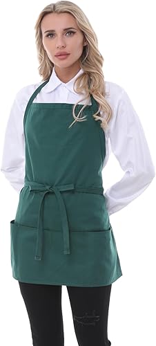 Miniatura 4 de Delantales de chef para mujer con 3 bolsillos, delantal de trabajo de cocina para cocinar, delantal corto de algodón para barbacoa con cinturón