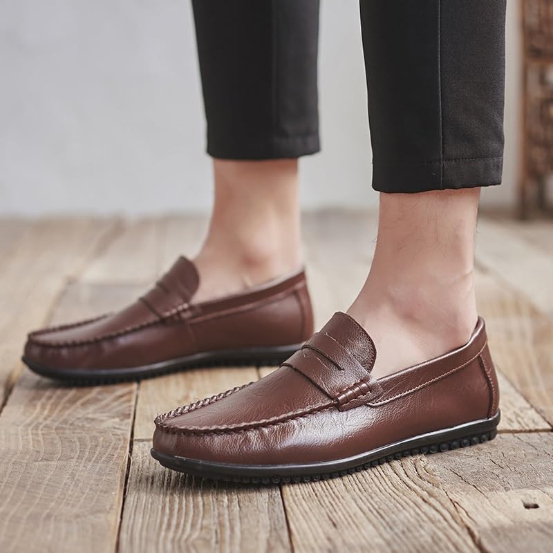 Men's Loafers Shoes Solid Color Round Toe Leather Penny Loafers Anti-Slip Comfortable Flexible Walking Slip-ons4