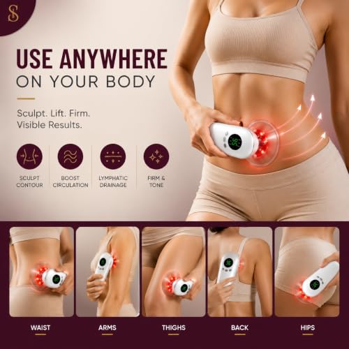 Image of Belly Sculpting Machine for Face & Body, Electric Cellulite Massager for Belly, Waist, Arms and Legs, 4-in-1 Red Light, Heat, Dynamic Cupping & Massage with 2 Cups, 3 Levels